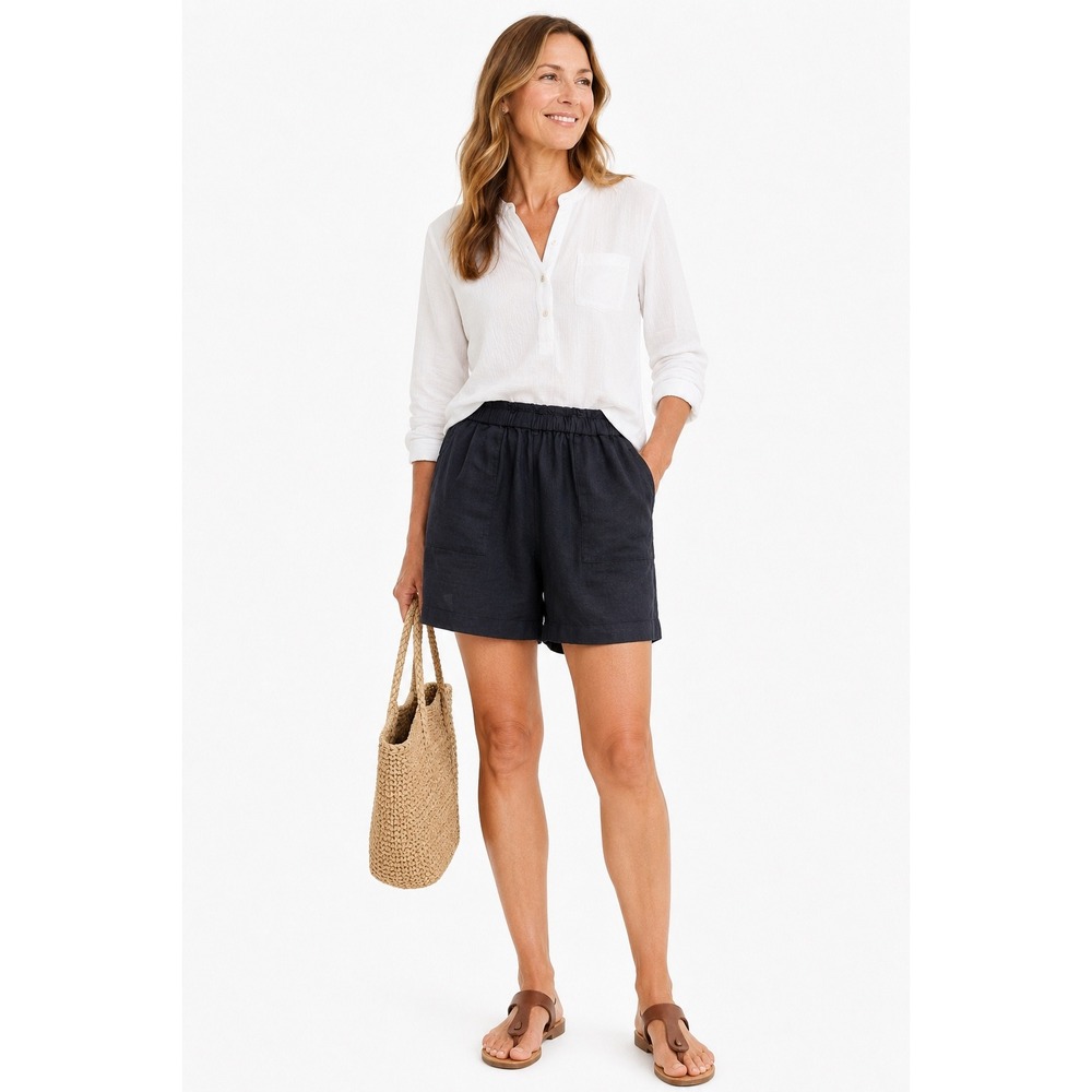 J. Jill Love 100% Linen Black Pull-On Shorts Women Medium Relaxed Fit Pockets